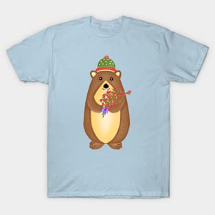 Cute groundhog with flowers bouquet. T-Shirt